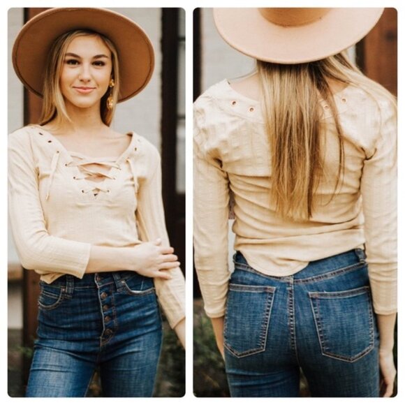 FREE PEOPLE Ice Cold Sun Fade Henley Lace Corset V-neck Top NWT XS - Picture 11 of 11